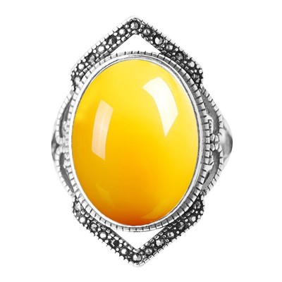 s925纯银复古戒指空托琥珀蜜蜡