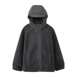 左西男童羊羔绒外套2025新款冬季儿童双面暖绒抗静电连帽外套童装