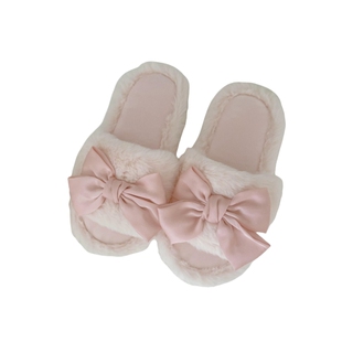 甜美蝴蝶结棉拖鞋女家居室内防滑地板拖外穿鱼口露趾厚底毛毛拖鞋