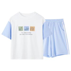 英博伦夏季新款儿童短袖套装男童纯棉外出家居服100%全棉薄款睡衣