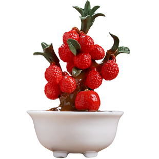 《顺利》红釉荔枝树陶瓷摆件家居客厅吉祥寓意工艺品乔迁开业礼物