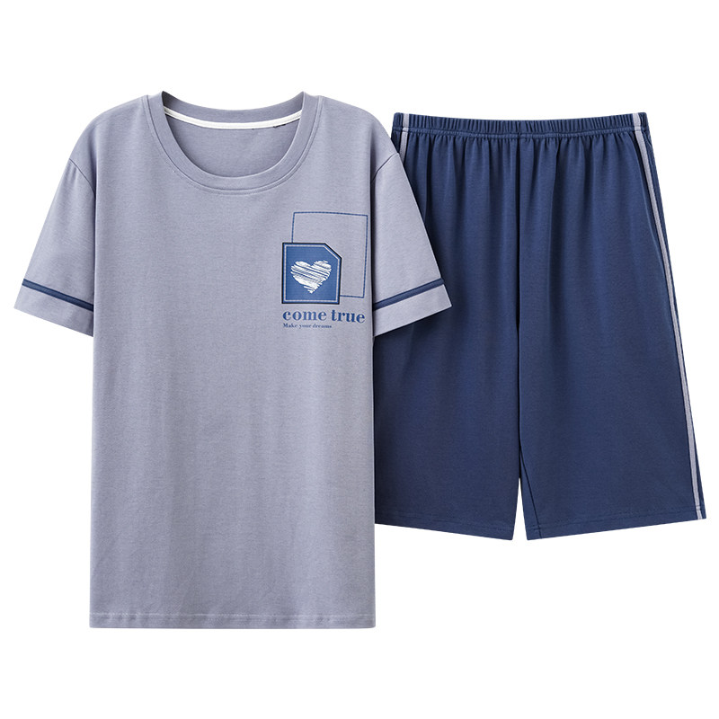 男棉大码宽松休闲短袖家居服套装