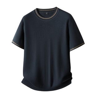 高档短袖毛衣男秋冬季宽松商务潮胖子加肥加大码圆领半袖针织上衣