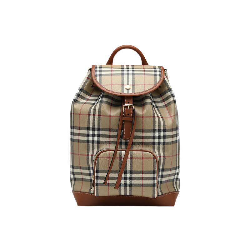 【自营】BURBERRY/博柏利女士经典格纹抽绳磁扣开合双肩包背包
