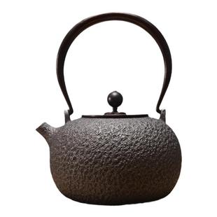 日本铁壶 龟寿堂纯手工荒地纹丸形无涂层砂铁壶烧水壶煮茶壶