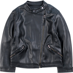 Littlenaive女童皮衣短款春秋儿童黑色机车皮夹克中大童夹棉外套