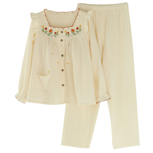 富朵春夏纯棉纱布月子服孕妇产妇哺乳衣睡衣怀孕期宽松家居服套装