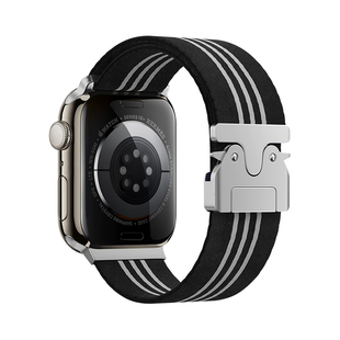 匠戴适用苹果S10手表表带iwatchs11手表带ultra2尼龙编织新款伞式卡扣条纹s9磁吸s8创意applewatch7春夏SE男3