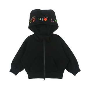 大耳象女童刺绣条纹连帽外套2026春季新款宝儿小耳朵萌趣休闲上衣