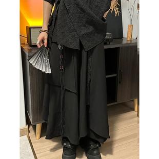 地心引力新中式 山本耀司风复古叠层男女不规则阔腿裙裤宽松西裤
