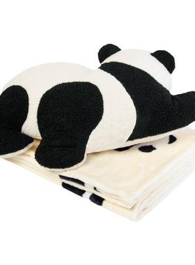 tbh野兽派家居熊猫嘭嘭二合一法兰绒暖香毯子抱枕车载车内靠枕女