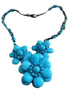 纯手工编织蓝色时尚民族风项链夸张大花朵短款毛衣链个性复古百搭