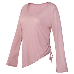 健身女孩抽绳宽松瑜伽服罩衫速干遮肉T恤普拉提跑步运动长袖上衣