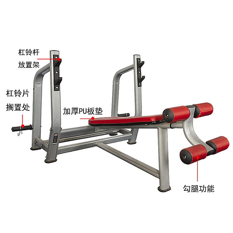 商用下斜举重床卧推架专业家用健身房杠铃床多功能推胸训练器