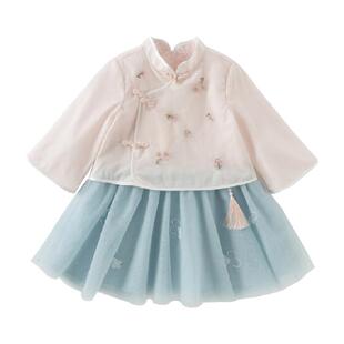 戴维贝拉儿童连衣裙2026春装新款女童国风汉服裙子宝宝网纱裙洋气