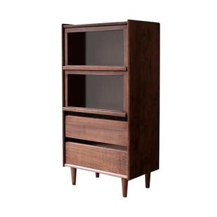 黑胡桃木全实木客厅电视柜旁边的边柜立柜高端沙发吧台侧边柜高款