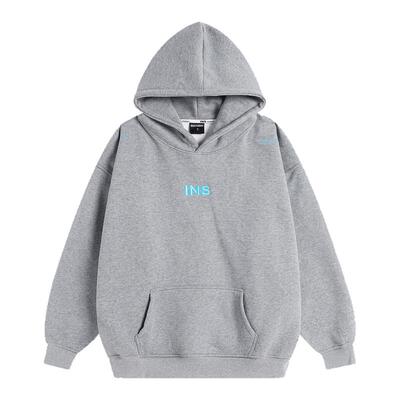 INSstudios刺绣LOGO灰色连帽卫衣