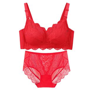 红色内衣套装马年本命年大胸显小薄款全罩杯新年属马文胸内裤一套