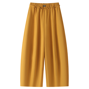 橘色花边弯刀裤子女2026早春新款松紧腰宽松八分裤休闲阔腿镰刀裤