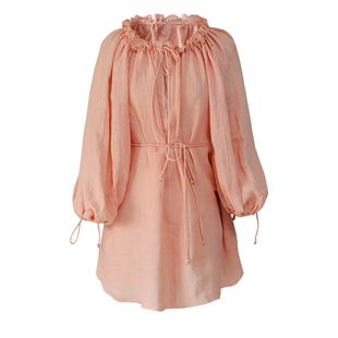 otherbela小众设计套头荷叶领抽绳博主风简约灯笼袖度假连衣裙