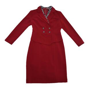 柏媛印花西装领拼接假两件连衣裙女长袖大码通勤高端修身职业中裙