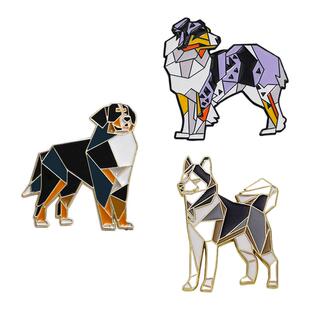 伯恩山哈士奇狗狗徽章折纸牧羊犬胸针合金胸章时尚百搭女生装饰品
