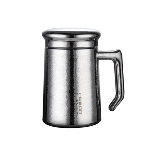 【官方正品】飞剑纯钛保温杯办公杯带手柄高档双层钛泡茶杯定制