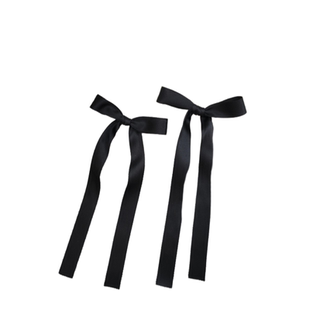 藏蓝色~韩系长飘带双边一对发夹少女蝴蝶结发饰可爱侧边马尾发卡