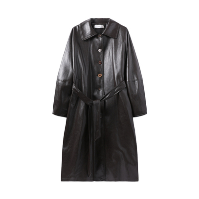 西町村屋复古风衣女装2025秋季新款格纹简约拼接长外套XXAC10128