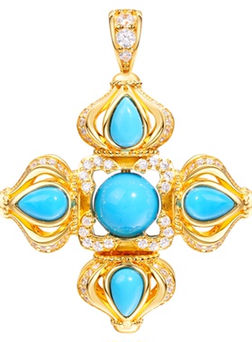 VISING【十字金刚杵】人造仿蓝松睡美人项链吊坠毛衣链黄金色S925