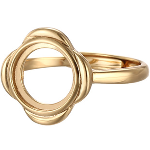 18K金太阳花设计戒指空托女DIY琥珀绿松石戒指配饰简约戒指空托