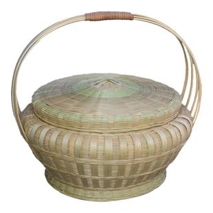 竹编手提篮带盖拜神手工编织竹制品家用竹篮鸡蛋收纳篮水果采摘篮