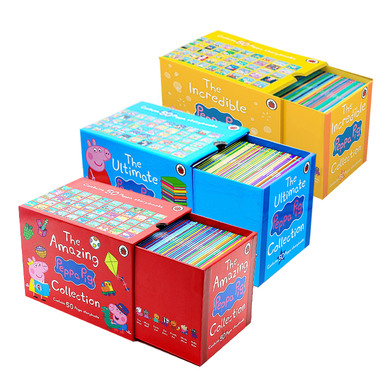 小猪佩奇英文绘本 peppapig英文绘本150册全套 peppa pig 英语故事绘本第一季 3-6儿童故事书幼儿启蒙粉红猪早教图画书 红黄蓝三盒