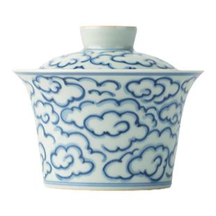 三勤堂陶瓷青花功夫茶具中式手绘二才马蹄盖碗壶承套组茶具泡茶杯