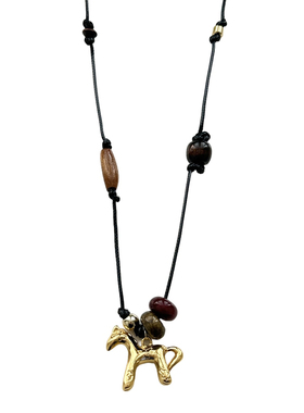 unbeaten金属马吊坠木质串珠项链