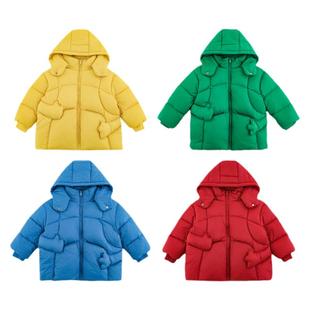 幼悠女童立体小手多彩亮色羽绒服中长款冬季萌趣可爱保暖连帽外套