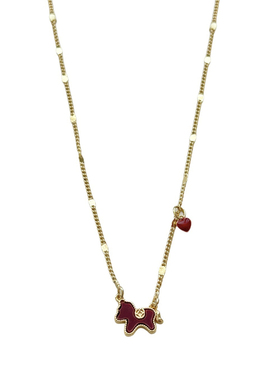 红色金边小马吊坠爱心项链秋冬新款气质轻奢小众设计感颈链毛衣链