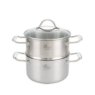 德国18/10不锈钢汤锅蒸锅家用加厚双耳燃气电磁炉适用16-18cm包邮