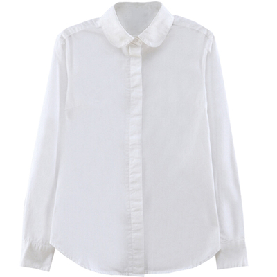 谧斯白色衬衫娃娃领纯棉长袖衬衫