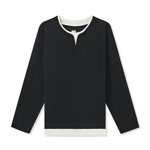 UNICA HOMME/白敬亭同款 撞色假两件t恤男士上衣长袖亨利衫男