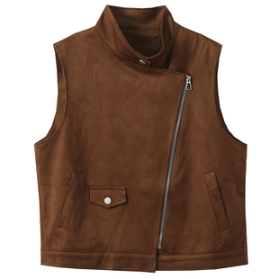 时髦高级感胖莹莹大码女装酷飒复古帅气设计感美拉德风百搭马甲