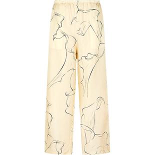 【周迅同款】LESS春线条印花6A桑蚕真丝柔软垂感休闲裤2O2E13080