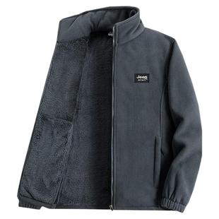 羊羔绒JEEP吉普卫衣男款抓绒衣外套颗粒摇粒绒春秋冬加绒休闲开衫