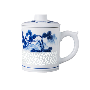 景德镇官方陶瓷青花玲珑茶漏杯中式茶水分离杯办公室喝水个人专用