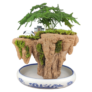 天空之城假山盆景奇石天然植物上水造景石小流水绿植吸水盆栽摆件