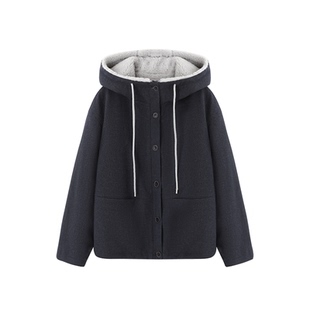 XWI欣未磨毛仿牛仔羊羔毛外套女冬季加绒加厚两面穿百搭连帽上衣