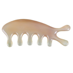 白水牛角按摩梳头皮头部经络宽齿五指鼻子眼部拨筋棒天然真品梳子