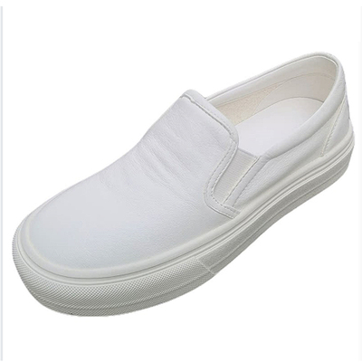 厚底小白鞋一脚蹬乐福鞋真皮圆头