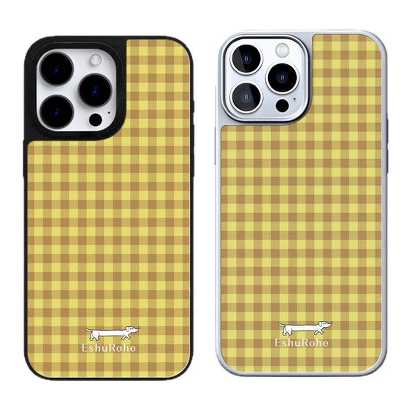法式浪漫复古棕黄格子腊肠狗EshuRohe苹果iPhone17promax手机壳16小米15小众原创高级感14磁吸黑框银