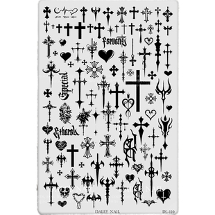 转转家十字架哥特字母暗黑复古美甲印花钢板万圣节转印模板工具